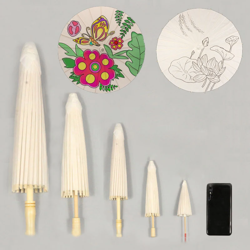 Бумажные белые зонтики DD1486 в китайском стиле Детские самодельные окрашенные чертежи ручной работы чистый зонтик бумажный с деревянной ручкой