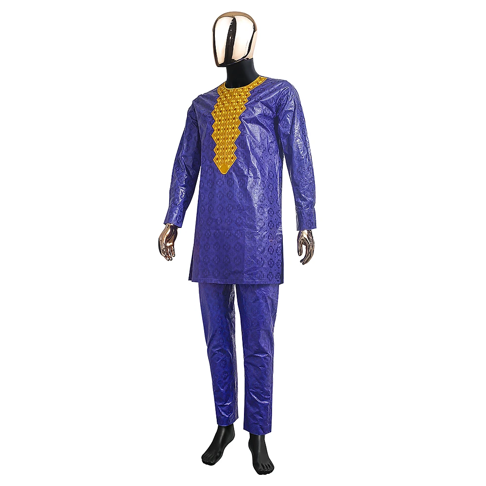 H & D  African Clothes for Men Top Pant 2 Pieces Set African Men Outfit Riche Embroidery Shirt With Trouser Rich Bazin Original