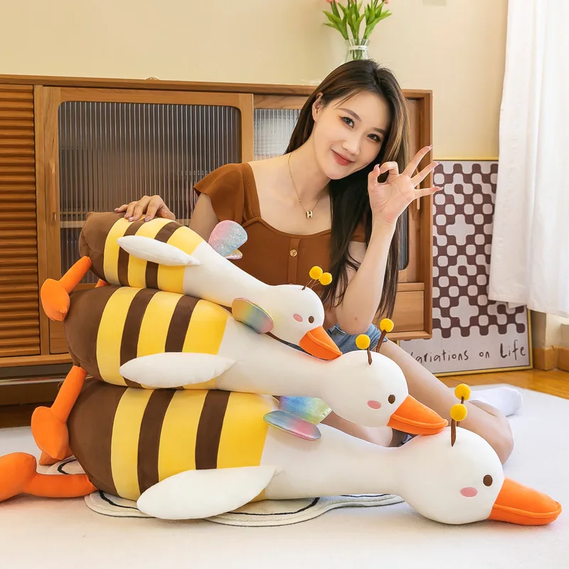 Big white goose plush toy creative bee goose doll long sleep pillow wholesale