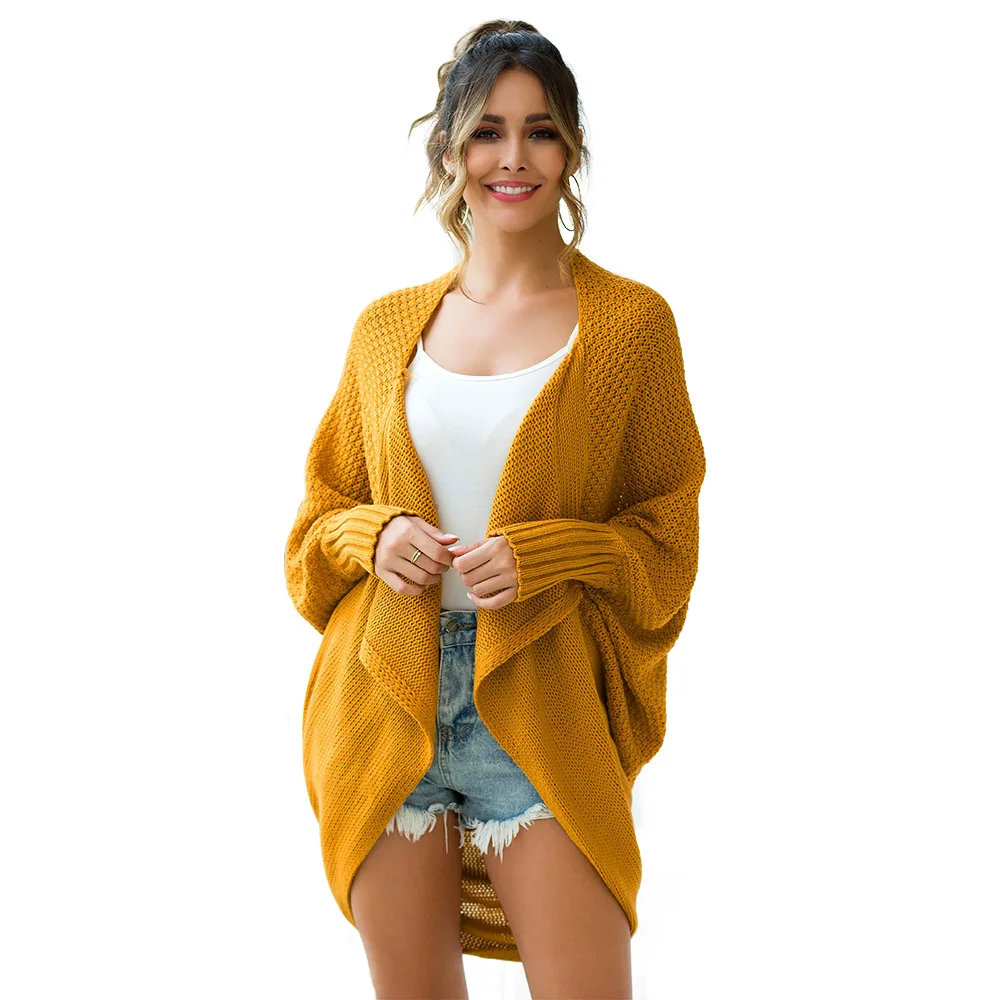 Factory wholesale Autumn women pure soft Cardigan mujer Loose bat sleeve lady oversize swallowtail Knit cardigan Sweater
