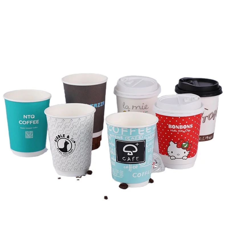 Hot Coffee Paper Cup Black Disposable Double Wall Gold Foil Stamping Custom Logo All 4oz 8oz 12oz Craft Gsm Style Time Packaging