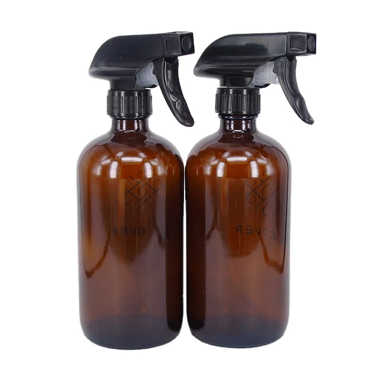 
500ml Amber Brown Boston Glass Trigger Spray Bottles With Sprayer For Cleaner And Essential Oil 