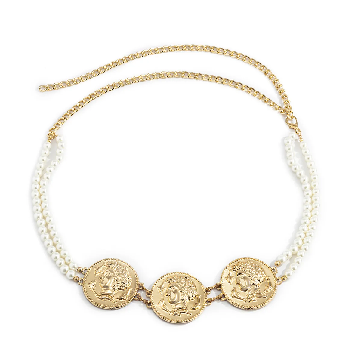 Fashion Pearl Big Coins Designer Belt Chain Lanyards Female Wedding Pearl Belt Waist Women Dress Accessories Waist Chains