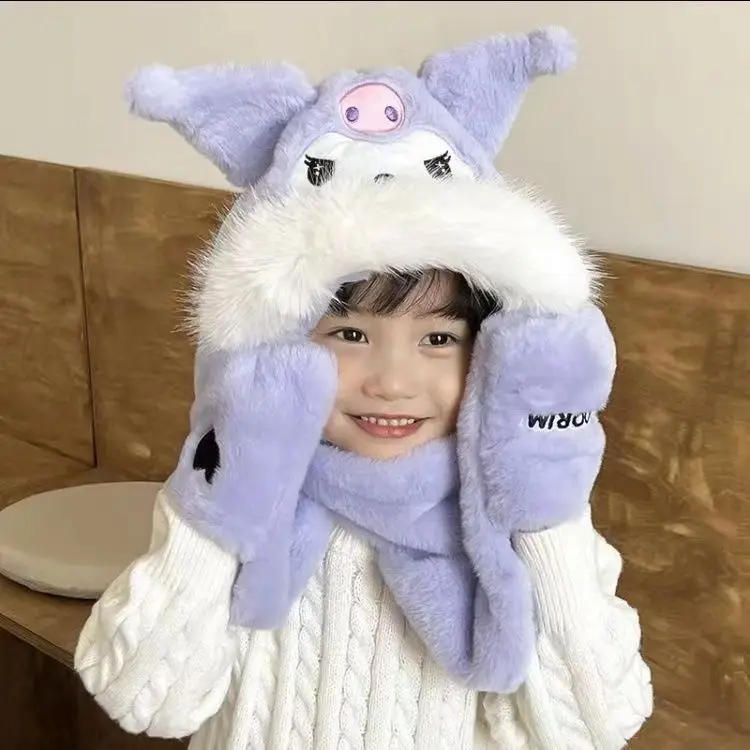 Sanrios kuromi My Melody Cinnamoroll милая детская шапка шарф все в одном для защиты шеи теплые защитные наушники перчатки подарок