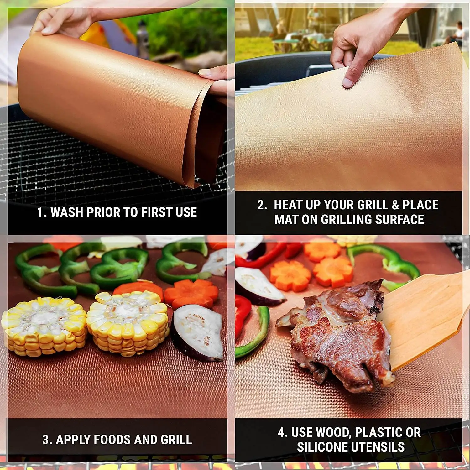 2024 Germany Uk Nonstick BBQ Grill Mat PTFE Fiberglass Baking Liner for Machine-Made Charcoal Cooking Accessories