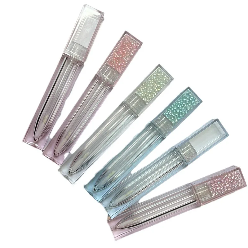 New Design 6ml Pink Lip Gloss Tube Clear Square Lip Gloss Container Thin Lipgloss Tube with Custom Logo