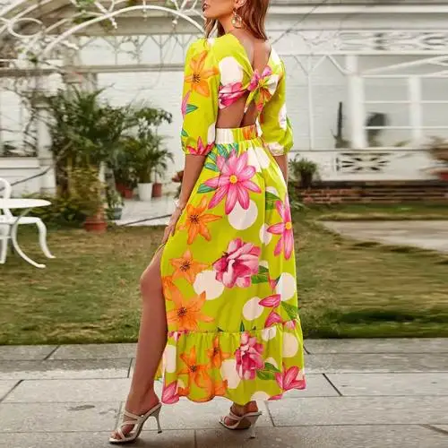 in bulk backless dress hollow printed floral clothes fashion girl summer 2022