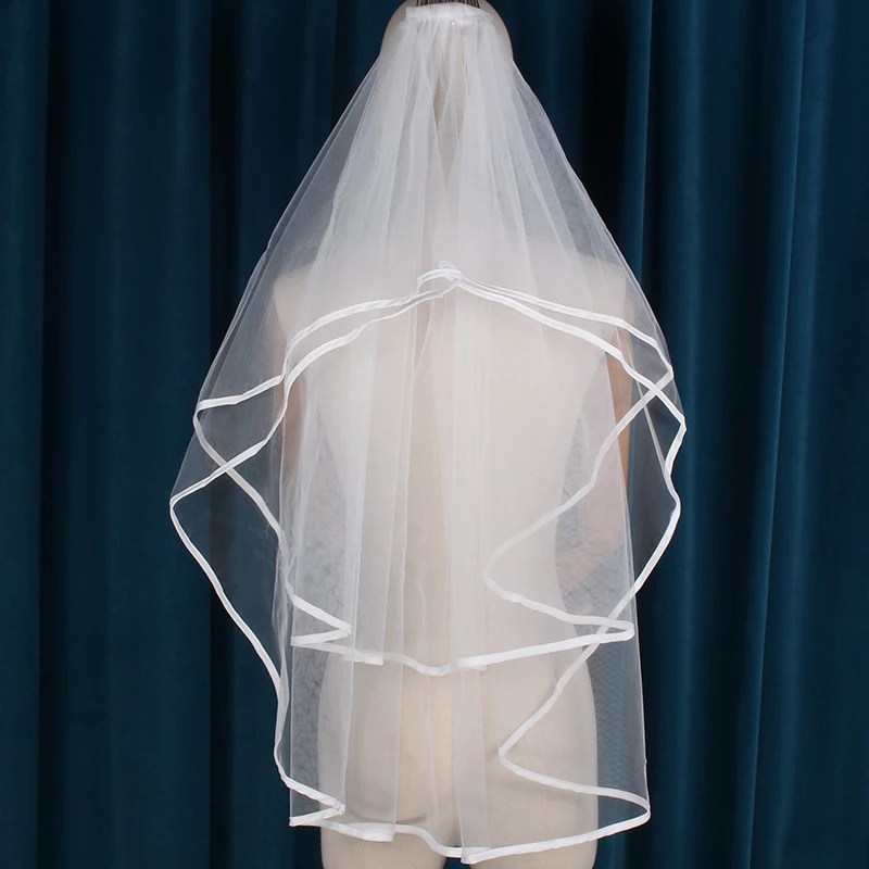 2019 New White Simplicity Two-layer High Quality Wedding Bridal Women Veil with Comb