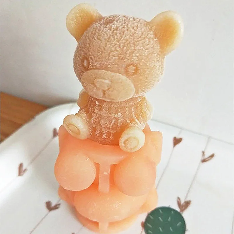 White cute animal 3d food grade molds silicone ball ice cream cube teddy bear ice mold