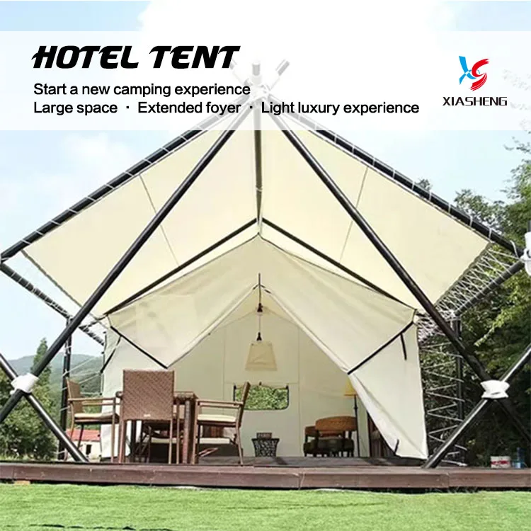 XiaShengLuxurySafariTentWaterproof PVC CanvasDoubleLayer Steel Frame Straight Bracing Aluminum Pole-Factory Price Outdoor Luxury