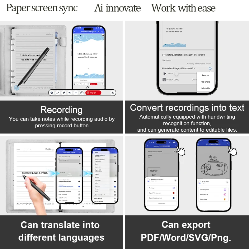 High Quality Ai Notebook Students Teacher Designers Office Bluetooth Recording Language Translator Smart Notebook Sync Pen
