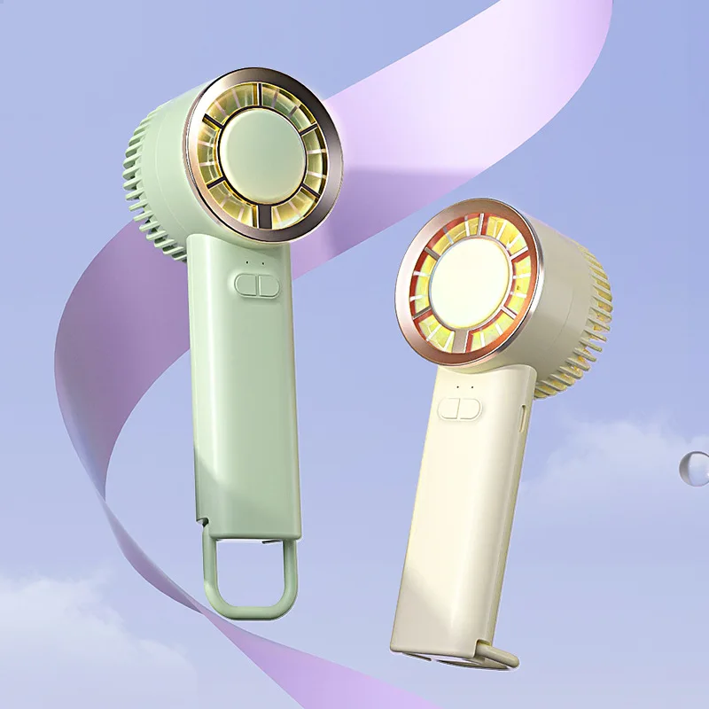 2 In 1 Mini USB Charging Strong Wind Portable Electric Hand Held Handheld Fan With RGB Light For Home Office Travel Summer Face