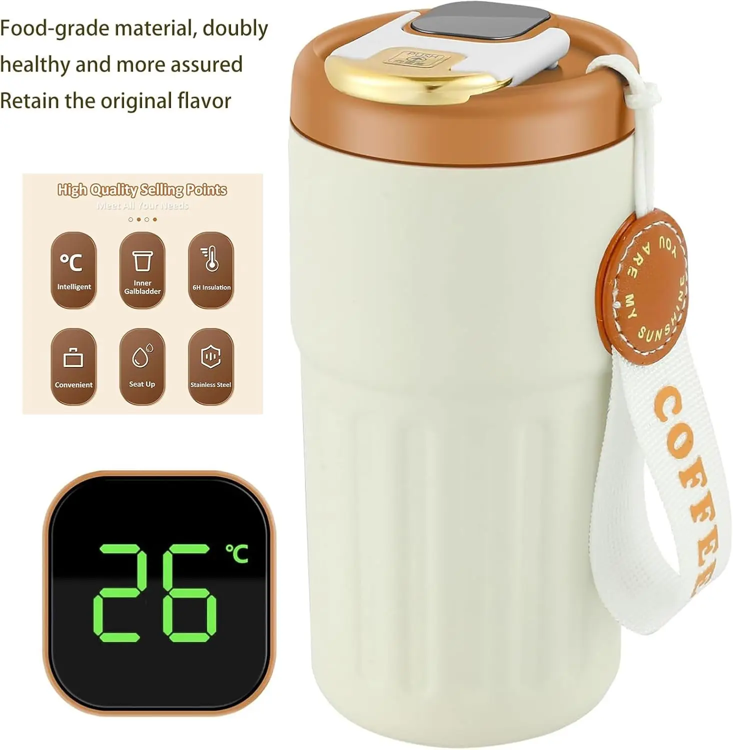 Coffee Thermal Mug with Temperature Display Portable Double-layer Vacuum Cup 450ml Capacity Car Water Cup For Travel