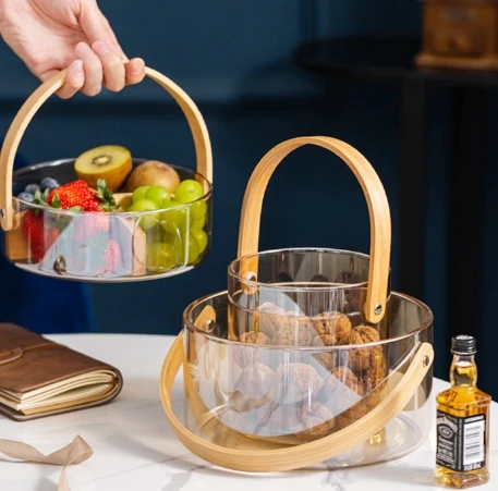Glass fruit plate home living room happy ice bucket portable basket snacks dried fruit transparent fruit plate salad bowl