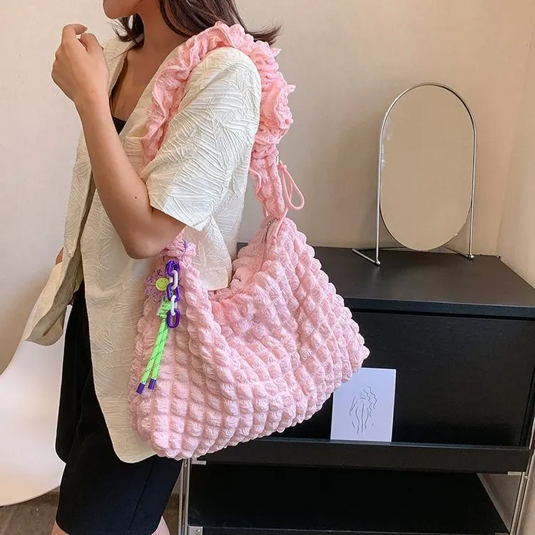 RU Wholesale Custom Size Bubble Large Women Cream Messenger Shoulder Bag Tote Puffer Bags