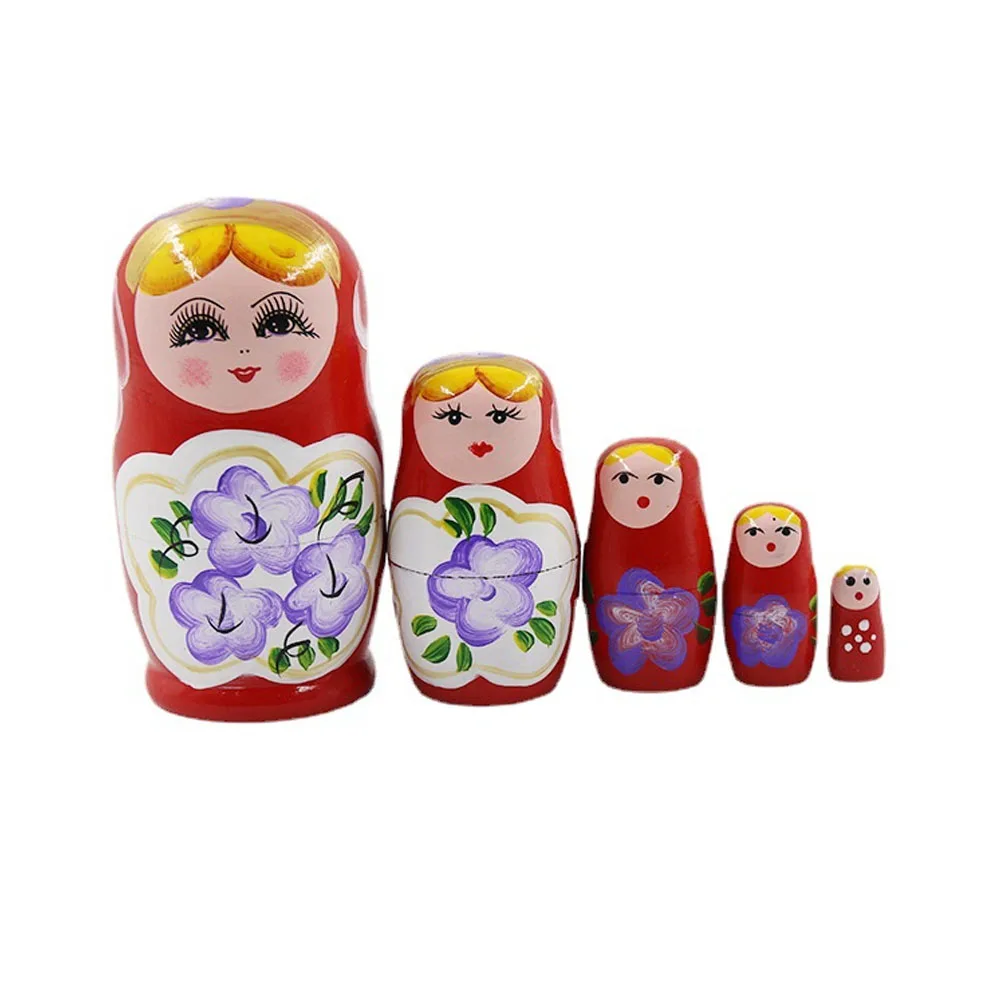 Nesting Babushka Dolls All Natural Wooden Matryoshka Doll Set of 5 Traditional Babushka Home Decor, Wooden Stacking Dolls