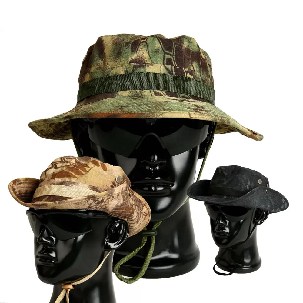 Military Boonie Hat Tactical Camo Bucket Wide Brim Sun Hiking Booney Cap