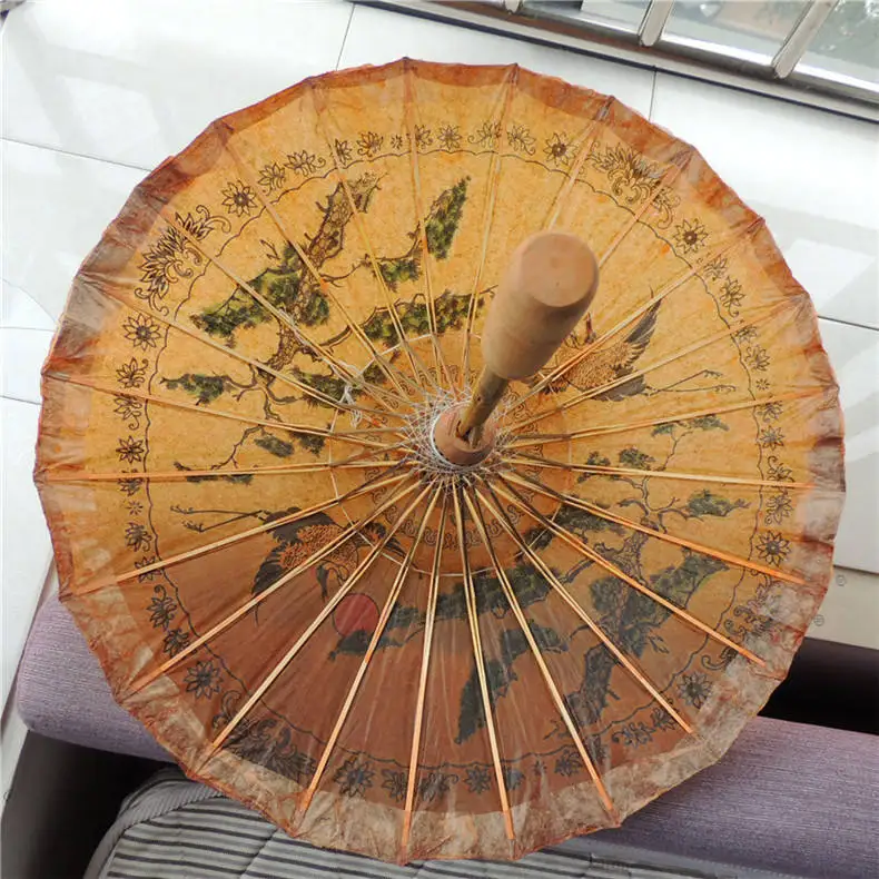 TX116 Handmade Classical Oiled Paper Umbrella Thai Style Waterproof Crane Dragon Phoenix for Bar Decoration Hanging for Adults