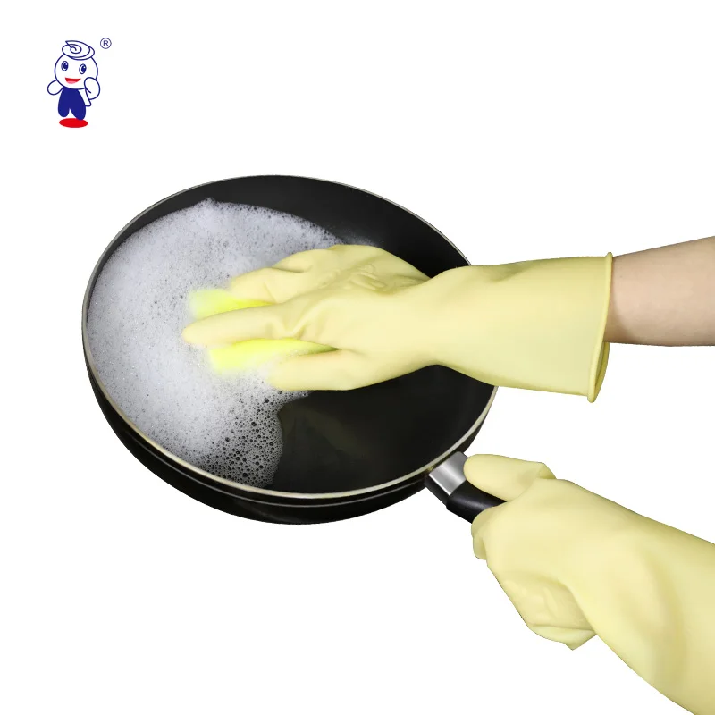 Natural Waterproof Elongated Thick Latex Household Cleaning Safety Working Rubber Gloves