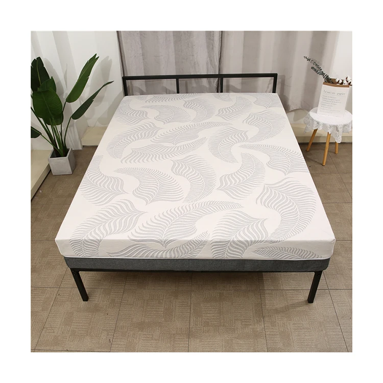 Premium 100% Polyester Grey Palm Tree Pattern Zippered Mattress Protector King Size Knitted Mattress Cover