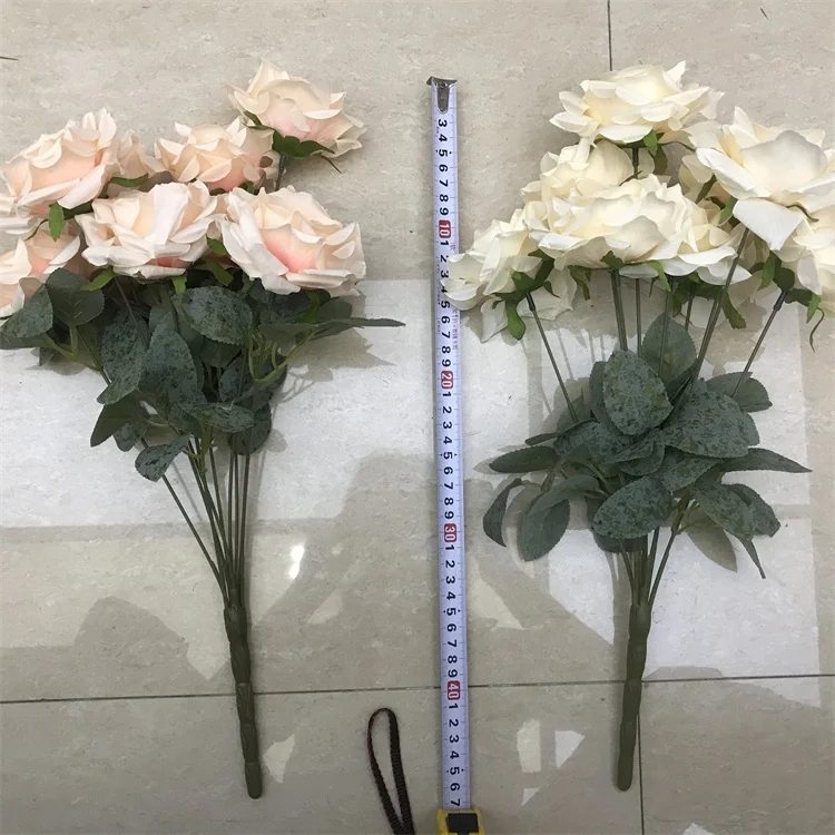 High Quality C-1498  Artificial Silk White Diamond Rose Bouquets Flower  Backdrop For Wedding Decoration