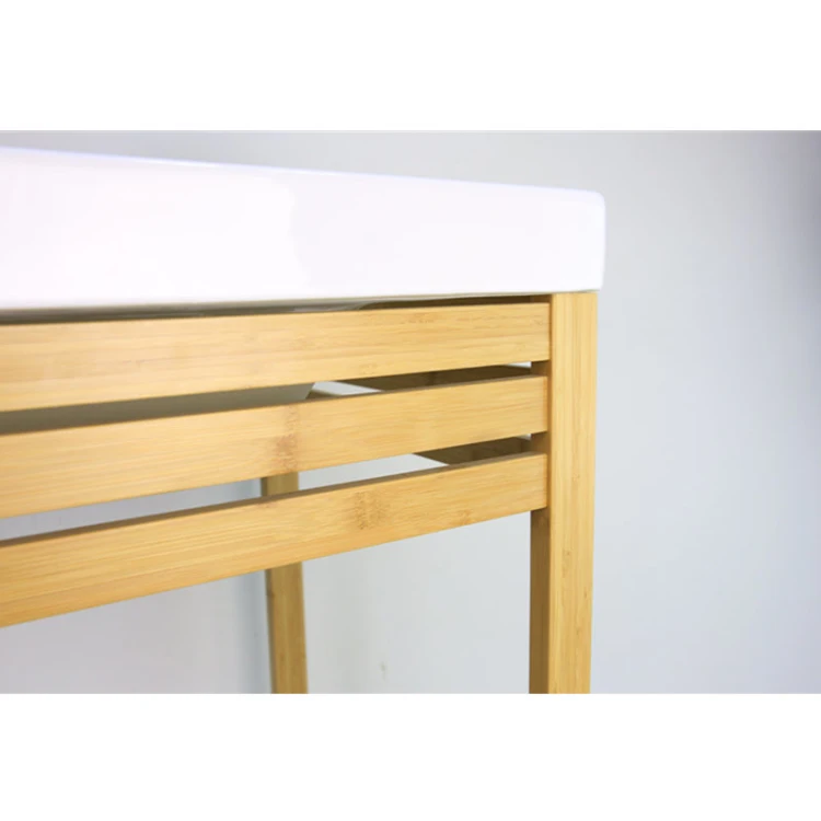 BAMBKIN FSC approved bamboo bathroom rack ceramic wash hand basin stand sink vanity top