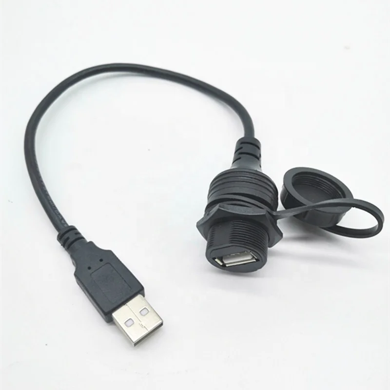 Round Single Port USB 3.0 Panel Flush Mount Extension Cable with Buckle for Car Truck Boat Motorcycle Dashboard