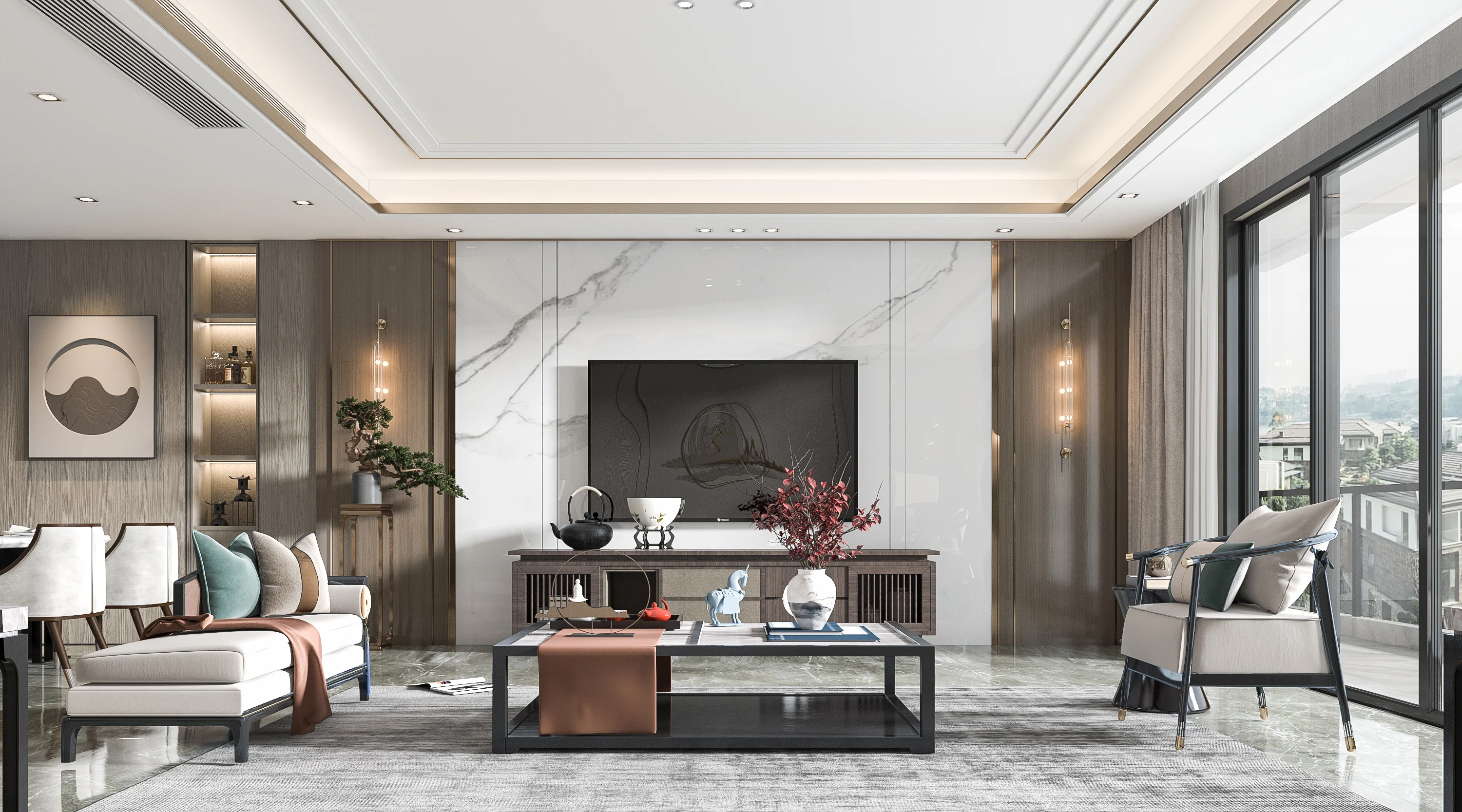 Internet celebrity rock slab TV background wall 2024 new stone marble light luxury simple tile film and television wall