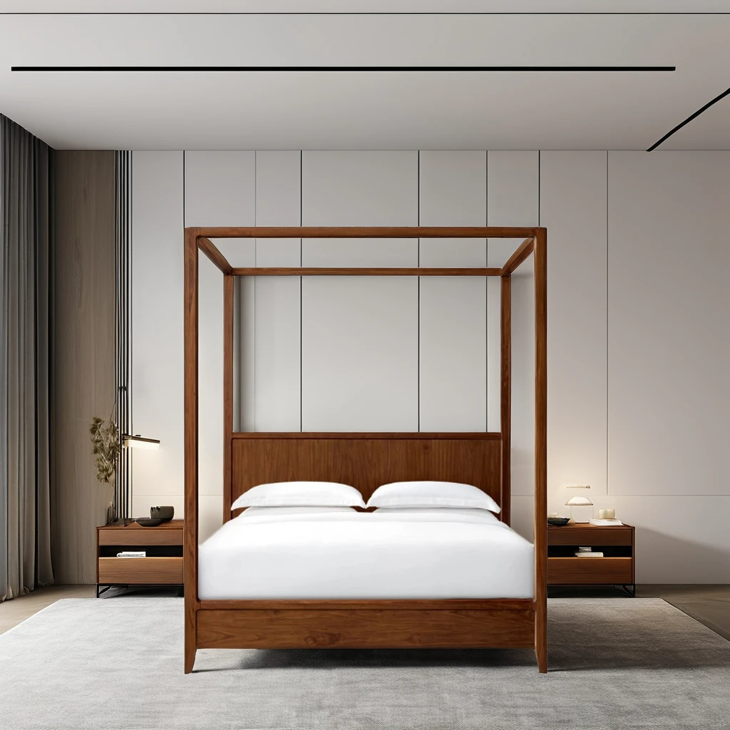 FERLY 2024 New Luxury Bedroom Furniture Sets Bed Canopy Frame Queen King Full Size Wooden Canopy Bed