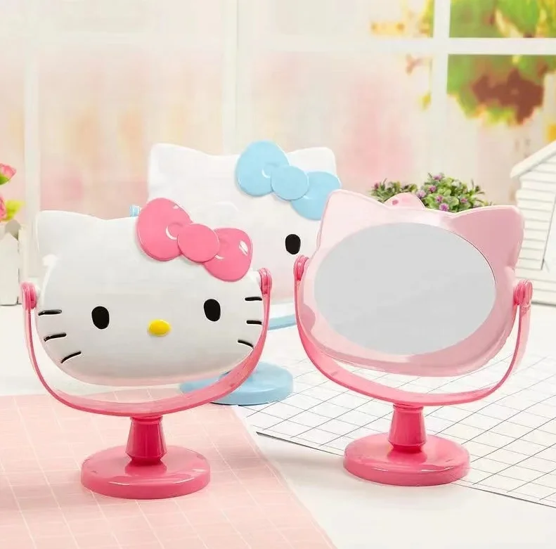 Hot Selling Kawaii KT Table Mirror Single Sided Rotation Princess Mirror Students Makeup Mirror Personalized Plastic Paper Box