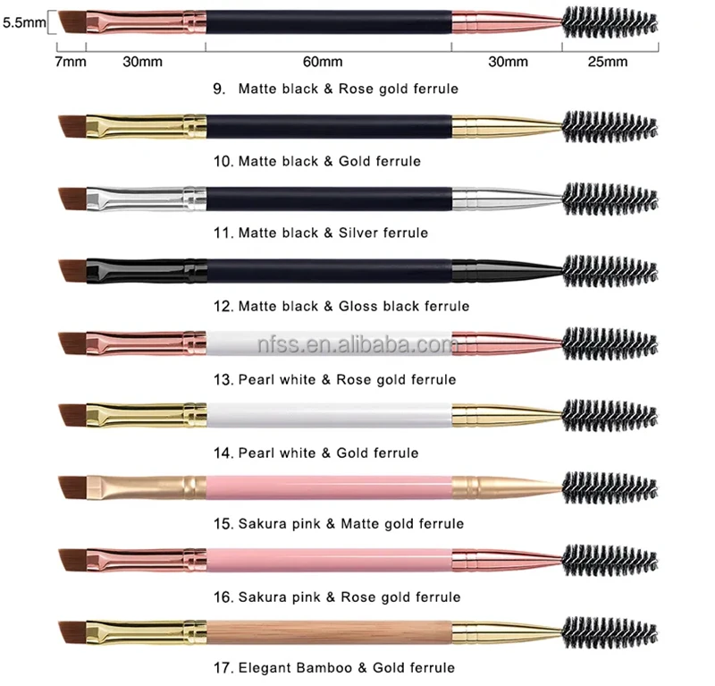 Custom Logo 2 In 1 White Double Head Sided Tilted Eye Brow Liner Mascara Eyebrow Brush Makeup With And Spoolie