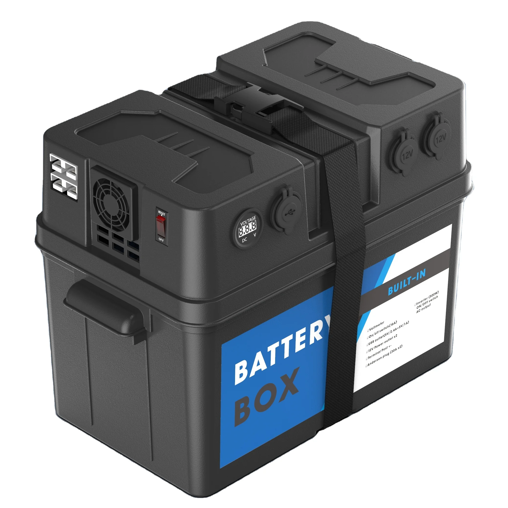 12V Inverter Battery Box Marine Boat Camping Empty Lithium Battery Box with Handle