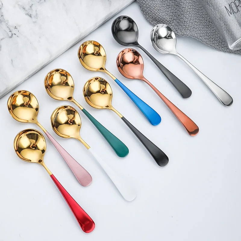 New Product Colorful Handle Round Titanium Coffee Cupping Spoon Stainless Steel Korean Spoon