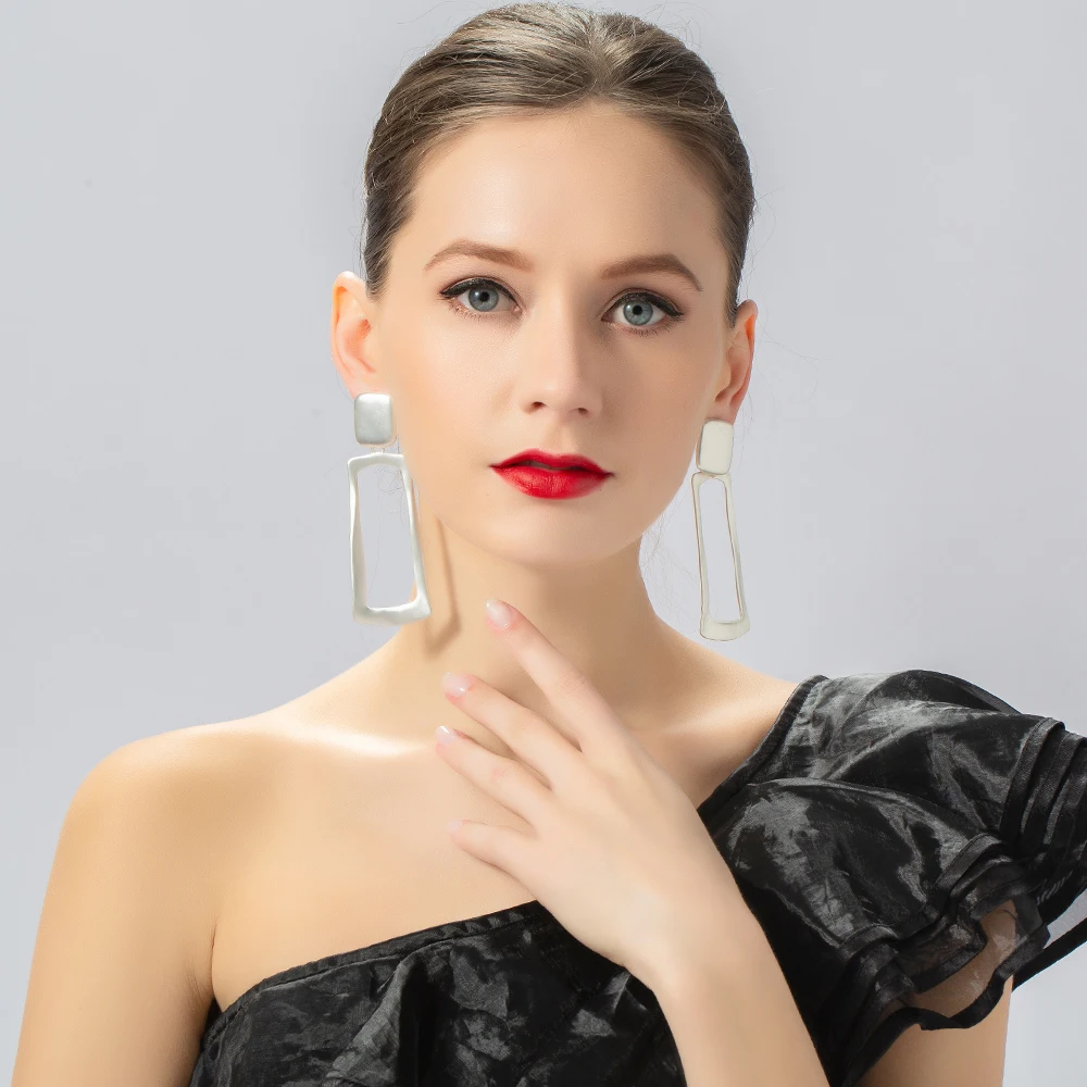 TongLing Alloy Silver & 18K Gold Plated Earrings Square Hoop & Circle Ring Heart Shape Wedding Party Engagement Gift Women Girls