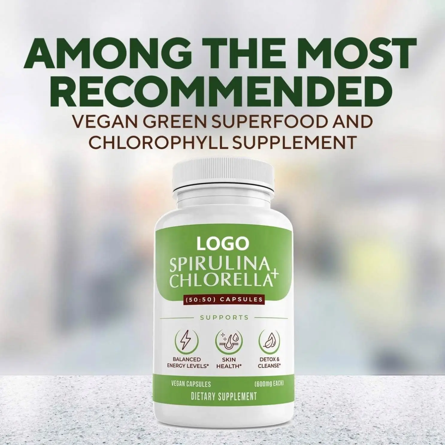 Private Label Organic Spirulina and Cracked Cell Chlorella Chlorophyll Capsules  Super Greens Powder