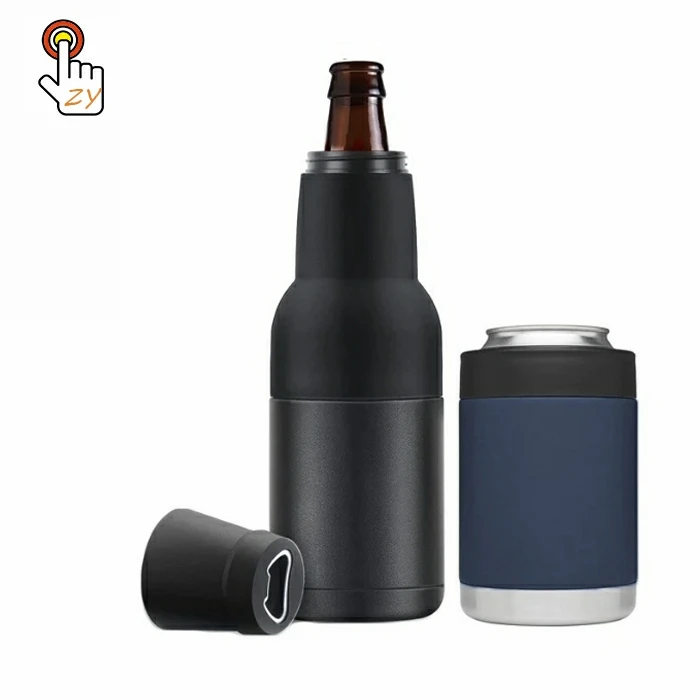 Bottle and Can Soda Beer Cooler Double-Walled Stainless Steel Insulator Bottle Cooler with Beer Bottle Opener