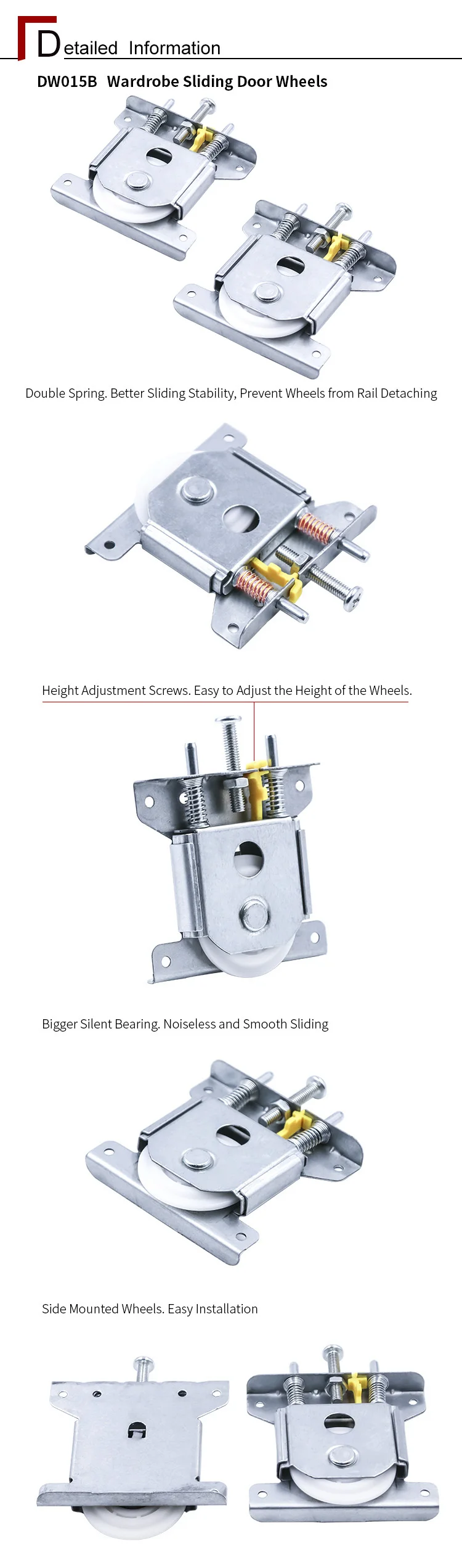 TEMAX DW015B Wardrobe Sliding Door Wheels Double Spring Height Adjustment DW015B