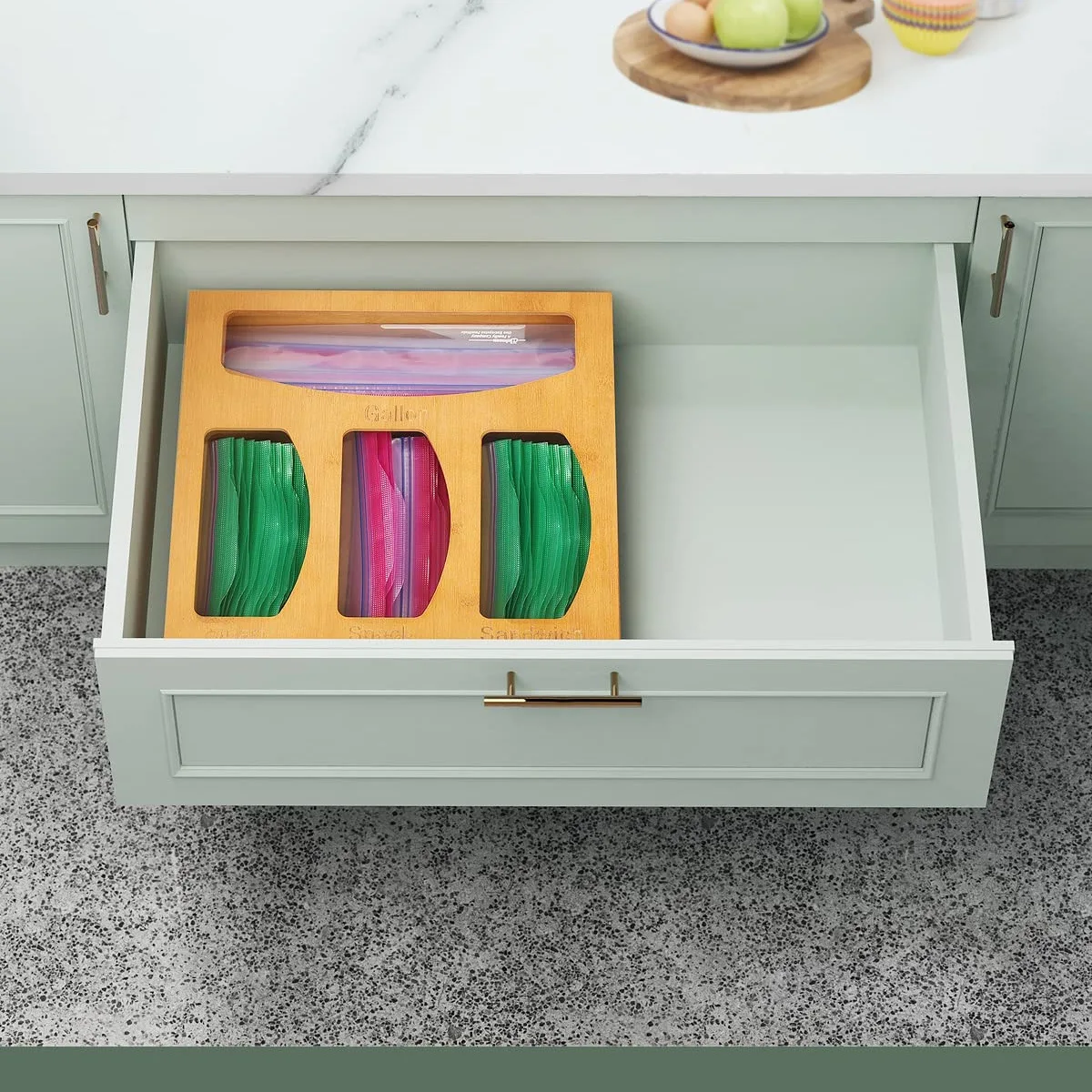 Bamboo and wood preservation bag storage box kitchen drawer organizer storage box wooden multi-grid ziplock bag garbage bag stor