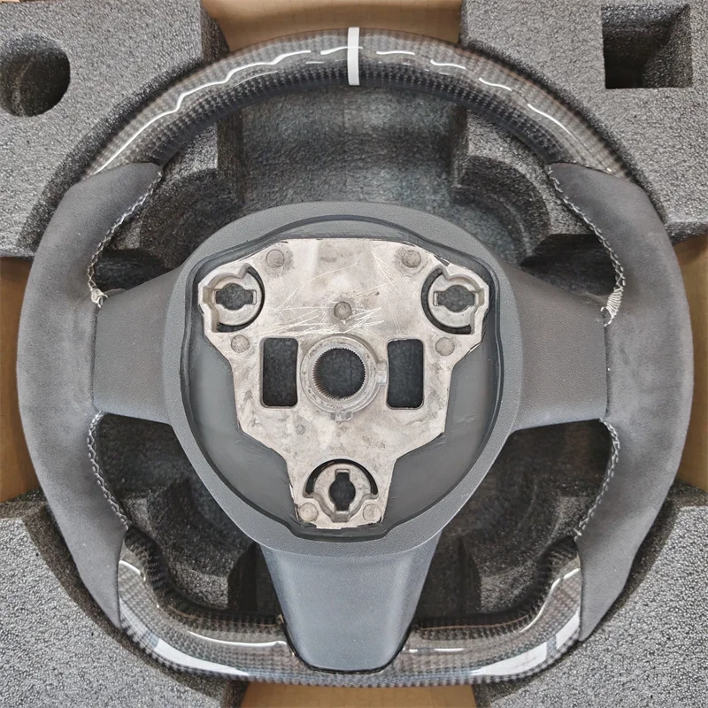 High Quality Steering Wheel Car Interior Accessories For Tesla Model 3 Y Yoke 2017-2023 Customize Carbon Fiber Alcantara