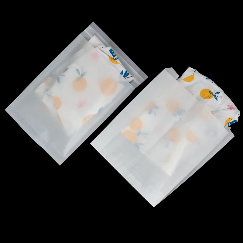 Self-adhesive semi-transparent translucent paper bag eco friendly wax butter glassine paper bag for clothing
