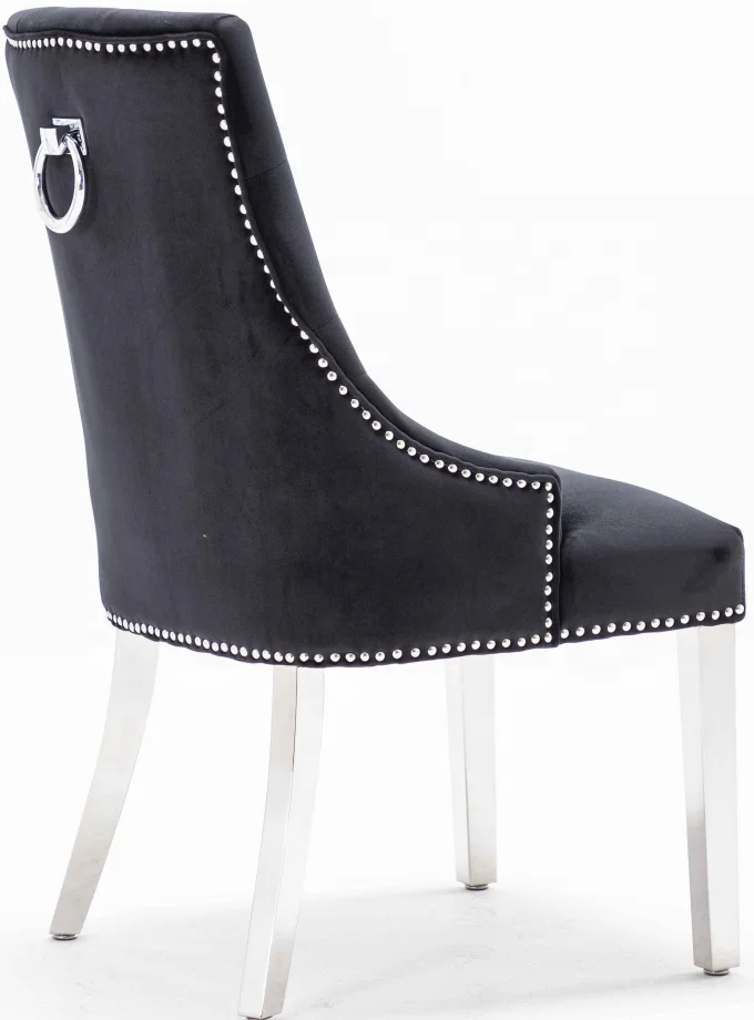 
Studs around UK market dining chair stainless steel legs with ring knocker on back 