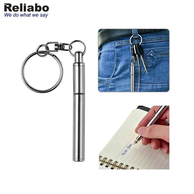 Mini Metal Key Ring Stainless Steel Telescopic Pen Keyring Telescoping Keychain Ball Point Pens