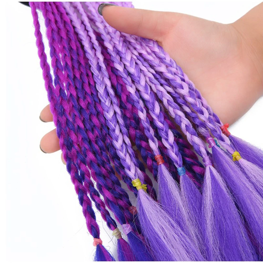 Synthetic Ombre Color Braided Ponytail Extension Wig Hair Ties Twist Braiding Hair with Rubber Band For Kid Hair Accessories