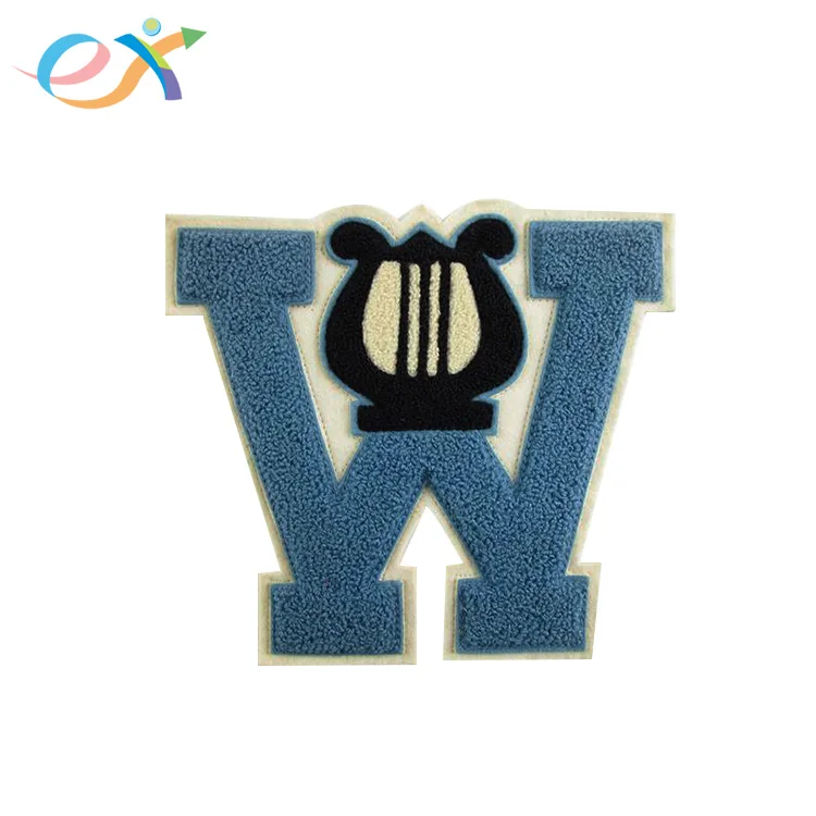 custom sew on embroidered chenille varsity letterman jacket patches W letter