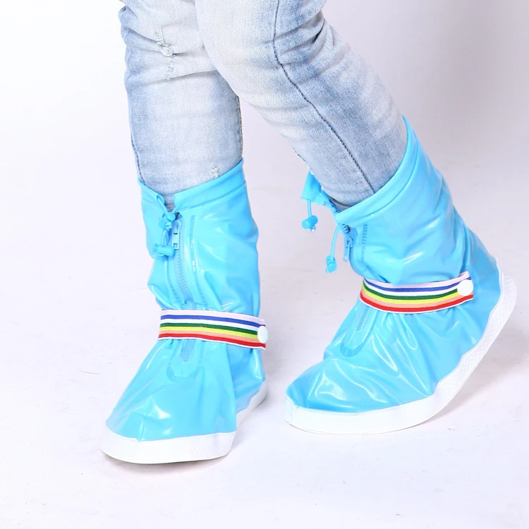 Fashion Cartoon Boys and Girls Zippers Shoe Covers Reusable Kids Mid-calf Rain Boots Children Zebra PVC Waterproof Overshoes
