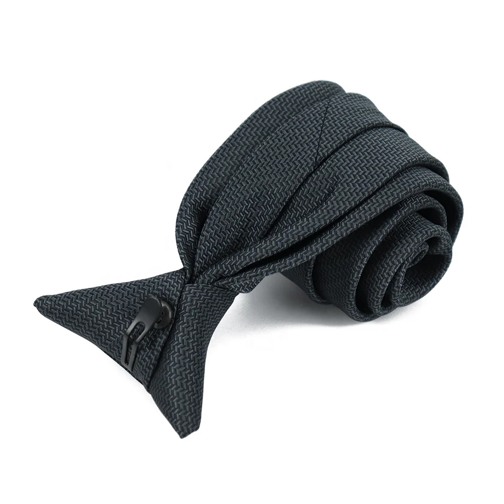 New Fashion Custom Designer Dark Gray Security Tie Polyester Mens Cheap Geometric Striped Clip on Neck Ties