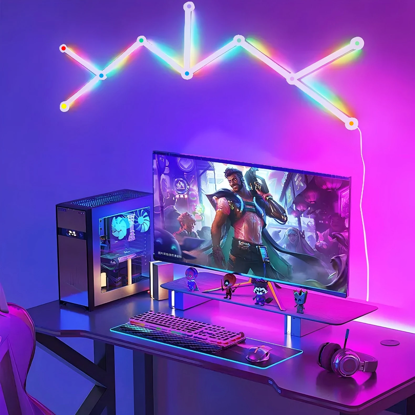 DIY  RGB Smart Splicing Glide Wall Lighting Music Sync Bar Home Decor LED Light 9 Segmen for Gaming Streaming Smart Home Lights