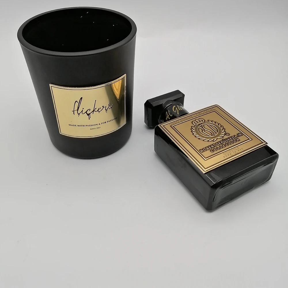 Custom Logo Sticker Metal Private Label Candle Luxury Label Sticker Aluminum Bottle Metal label
