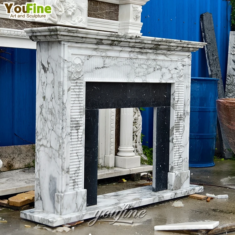 Hand Caved Simple Style Art Craft Natural Marble Fireplace