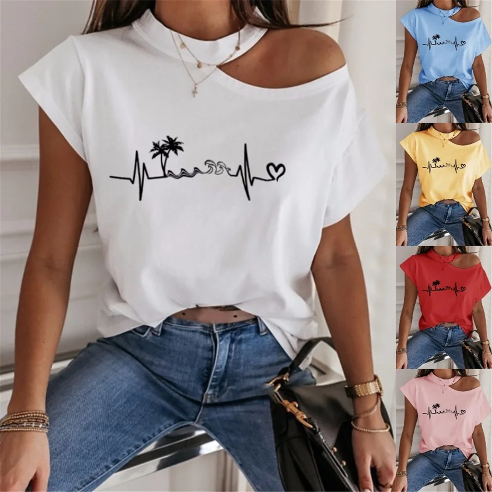 Женская футболка с принтом love, Повседневная футболка с открытыми плечами и коротким рукавом, большие размеры, лето 2021